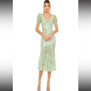 Mac Duggal Mint Green Lace Midi Dress